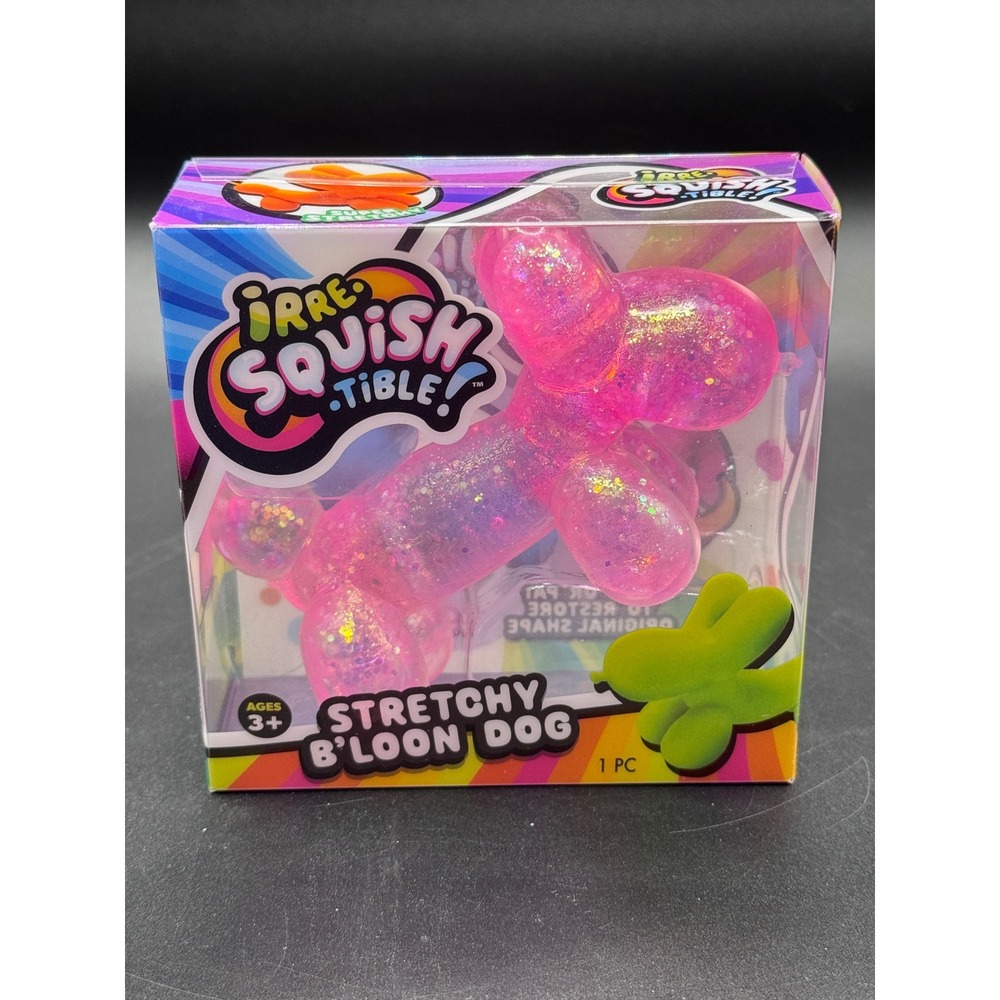 JA-RU Irre-Squish-Tible Stretchy Balloon Dog Pink Glitter Fidget Toy 4531